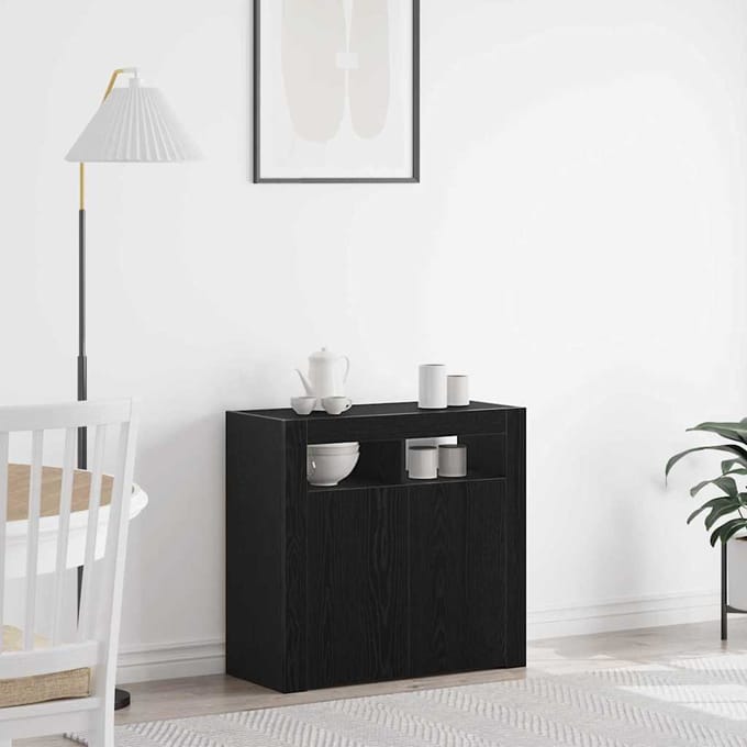 vidaXL - Dressoir - Zwart - Eiken - 80 - x - 35 - x - 75 - cm - Bewerkt - hout