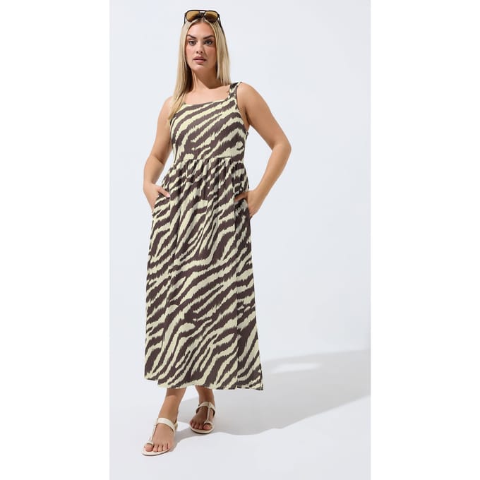 Limited Collection Bruine Zebraprint Jurk Met Bandjes Size 40