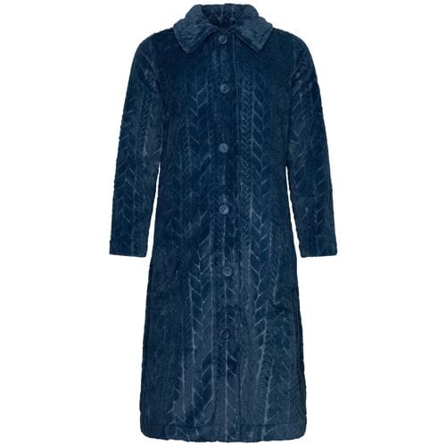 Pastunette - Badjas - Blue Bloom - Flanel/Fleece - Knoopsluiting - Blauw - Maat M