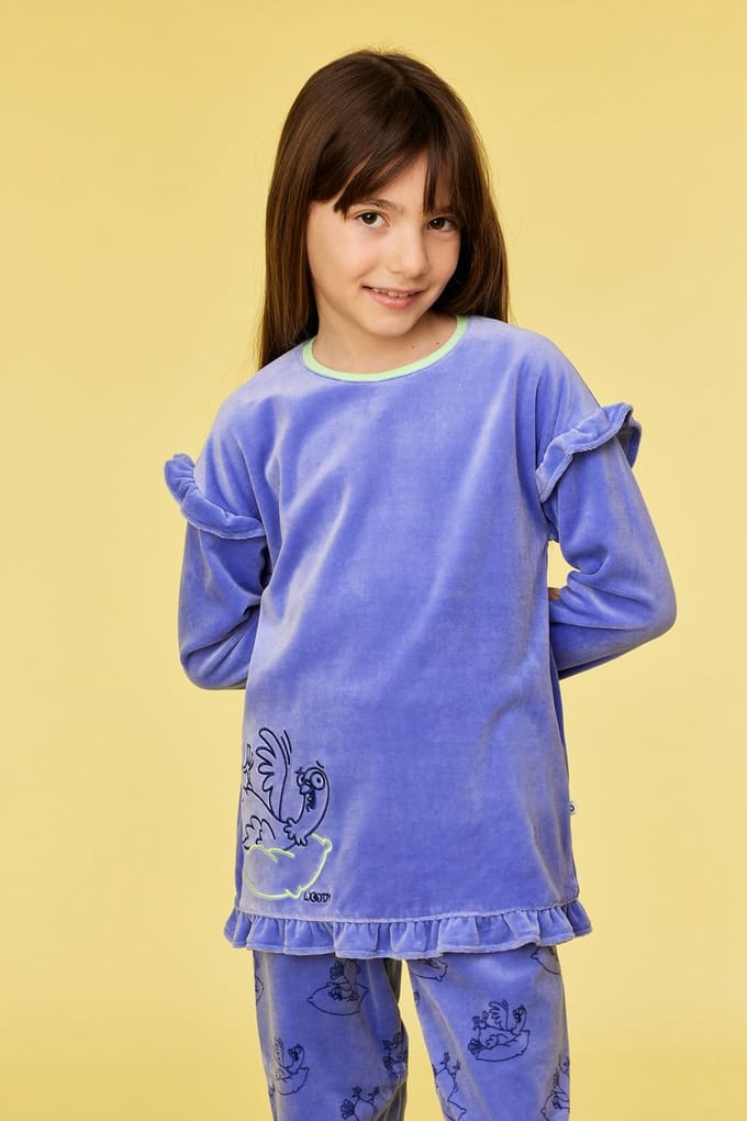 Woody Meisjes-Dames pyjama paars - maat M