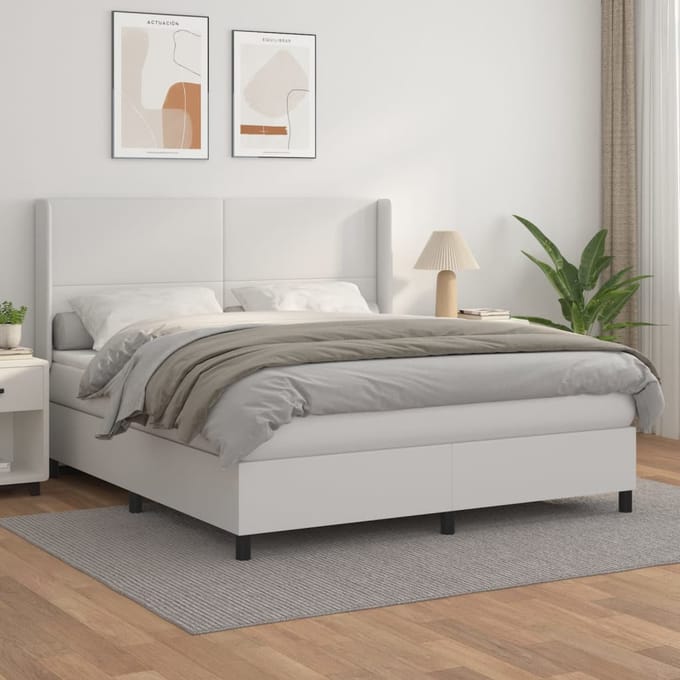 vidaXL - Boxspring - met - matras - kunstleer - wit - 160x200 - cm