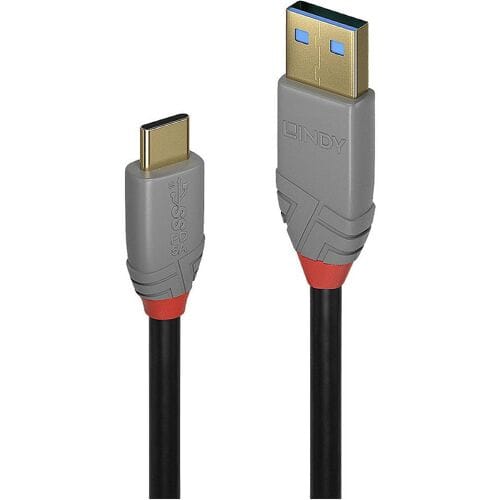 LINDY 36912 USB-kabel USB 3.2 Gen2 USB-C stekker, USB-A stekker 1.50 m Zwart, Grijs Verguld