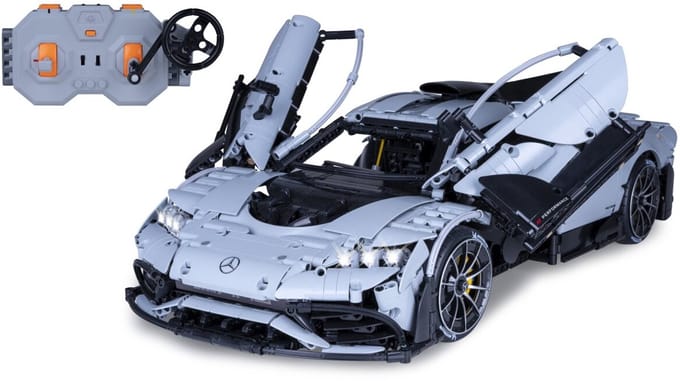 Jamara Constructiespeelgoed - 402862 RC CaDa Bricks - Mercedes-AMG ONE Sportauto - Grijs - 2,4GHz Bouwstenen set - 1:8