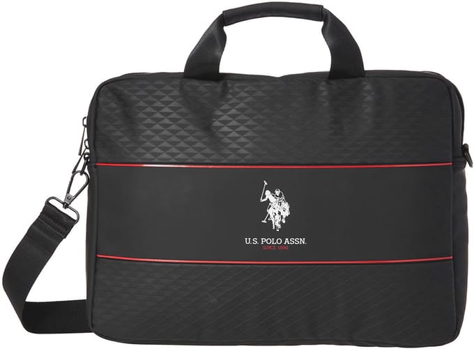 U.S. POLO ASSN., 15'' Laptoptas Model middelste streep, Zwart