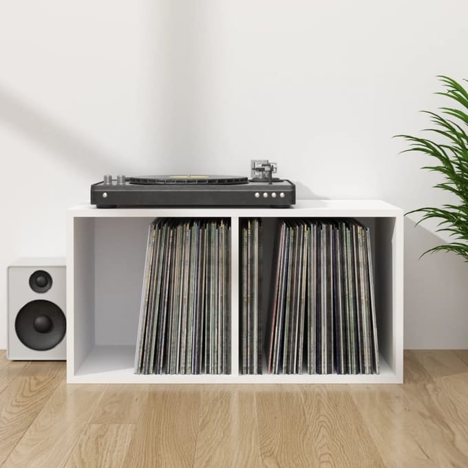 vidaXL - Opbergbox - voor - LP's - 71x34x36 - cm - bewerkt - hout - wit