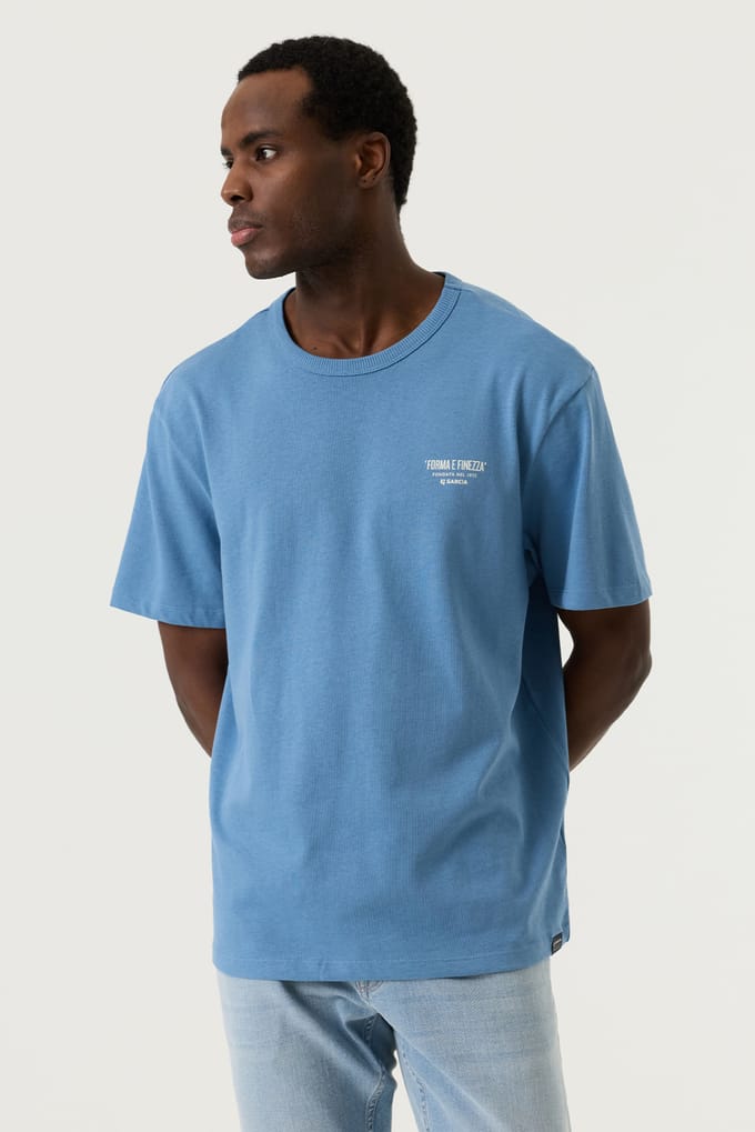 GARCIA Heren Print T-shirt Blauw Korte mouw