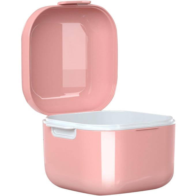 Gebitsbakje Vlekverwijdering Voedselkwaliteit Sterk Plastic Afvoerend Ontwerp Gebitsbeker voor Kunstgebit Sakura Red beige