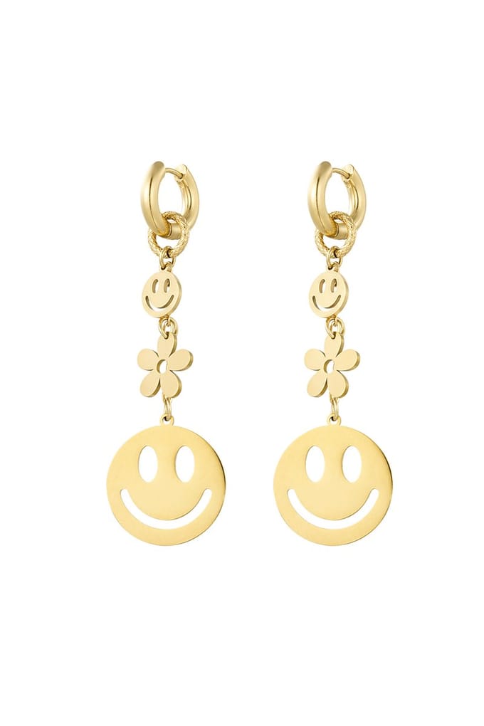 Oorbellen - Smiley - Goudkleurig - rvs - Flower - Cadeau tip