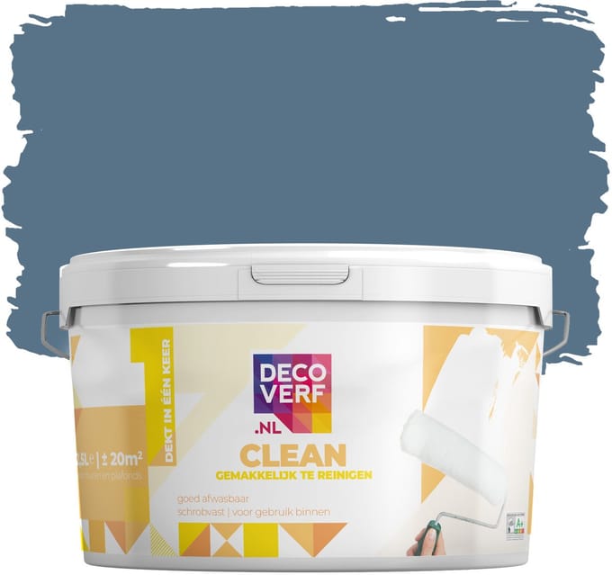 Decoverf clean muurverf pruisisch blauw, 2.5L