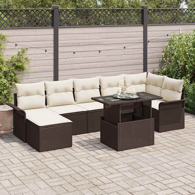 vidaXL - Tuinbank - Set - 8 - st - Bruin - [Synthetisch]: - Poly - Riet