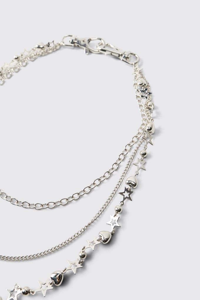 Star & Heart Charm Jean Chain | Silver