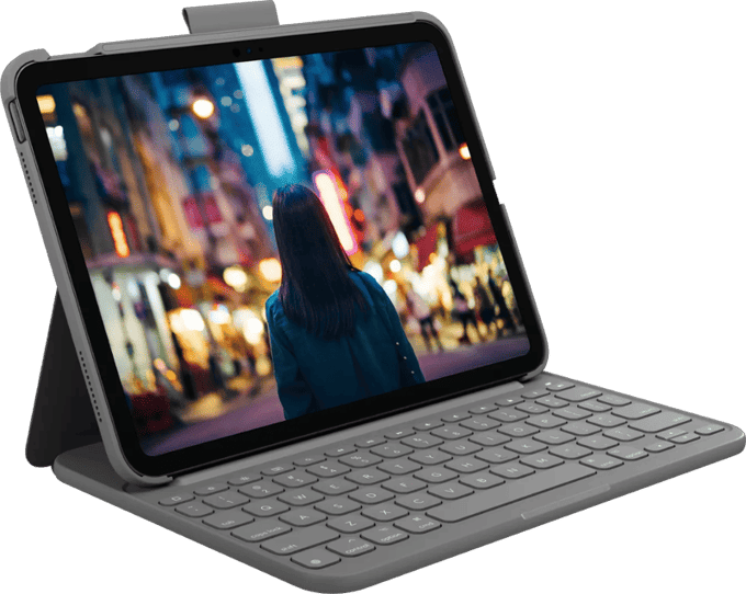 Logitech Slim Folio - Toetsenbord and folio case - QWERTY - UK - oxford Grijs - Keyboard and folio case - Engels (VK) - Grijs