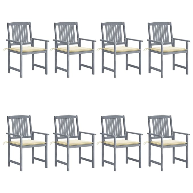 vidaXL - Tuinstoelen - 8 - st - met - kussens - massief - acaciahout - grijs