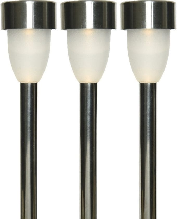 Tuinlamp LED solar - 3x - warm wit - RVS/kunststof - 26 cm - type Nova