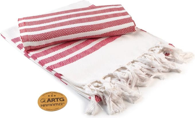 ARTG® Hamamzz - Hamamdoek - Original Dalaman De Luxe - Wit/Rood - 100 x 180 cm - AR053
