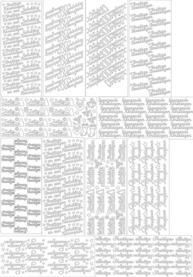 Peel-Off Stickervellen Set - 12 Stuks - Kerst en Nieuwjaar Teksten en Afbeeldingen - Goudkleurig