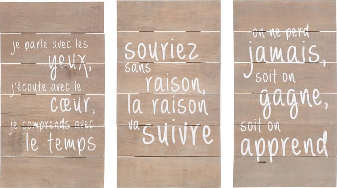 J-Line wanddecoratie Inspirerend - hout - naturel - 3 stuks