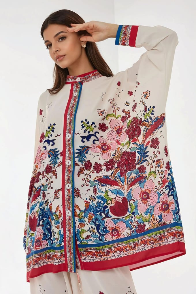 Geprinte Hoge Taille Kimono-Broek Co-ord Set