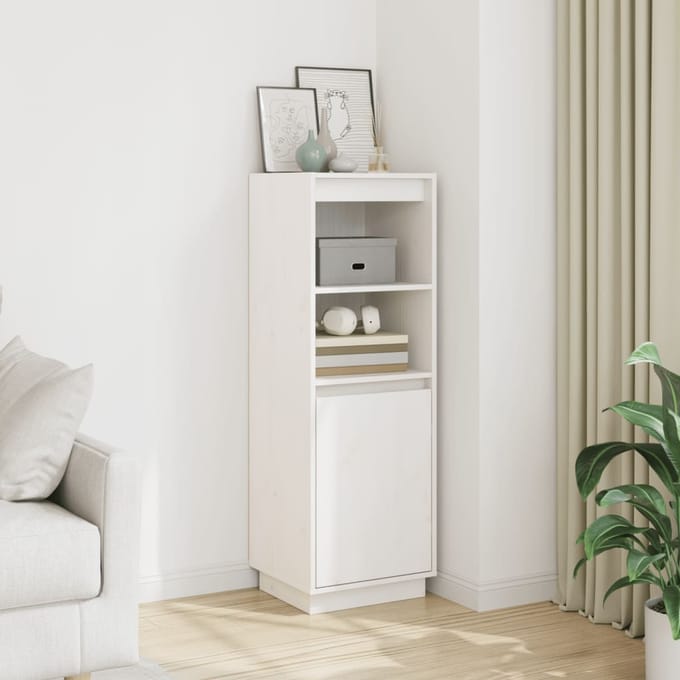 vidaXL - Hoge - kast - 37x34x110 - cm - massief - grenenhout - wit