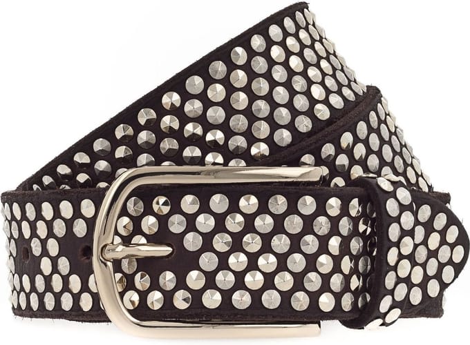 b.belt Leren Riem Nietengürtel Zoe Gold W75 Dark Brown Bruine
