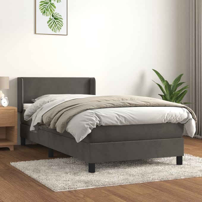 vidaXL - Boxspring - met - matras - fluweel - donkergrijs - 90x190 - cm