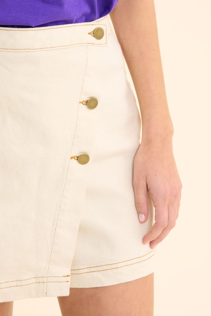 ICode Ecru Denim Skort With Ochre Topstitching Ecru Größe: 44 | Miniröcke Outlet | Damen | Blau