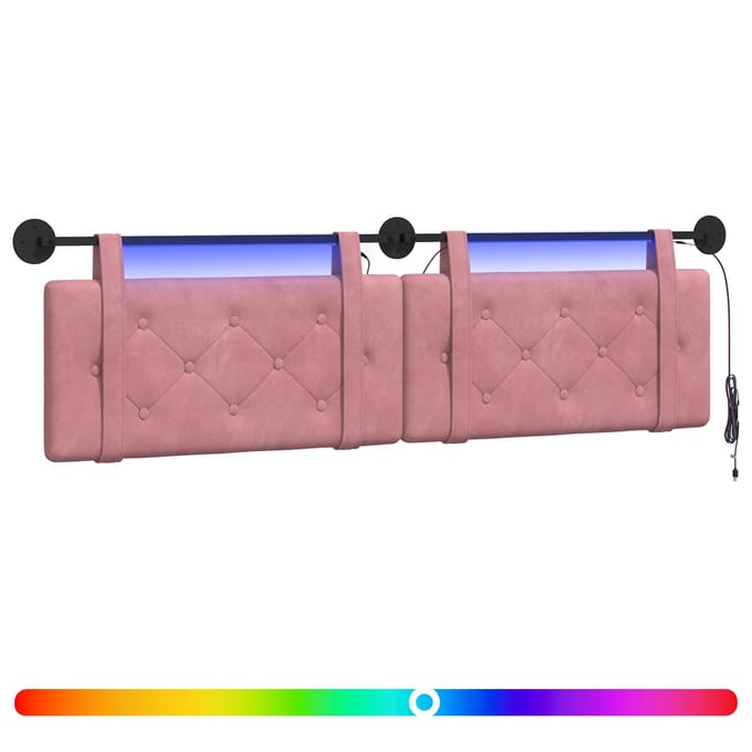 vidaXL - Hangend - hoofdbord - Met - LED-verlichting - Roze - Fluweel