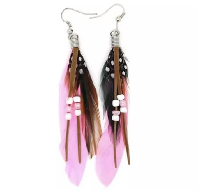 Jomide Oorhangers Boho Veren - Lichtroze