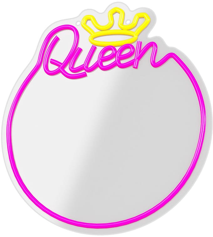 LED Neon Spiegel “Queen” – Wandspiegel met Verlichting – Dimbaar – USB – Warm Wit & Roze – Forever Light