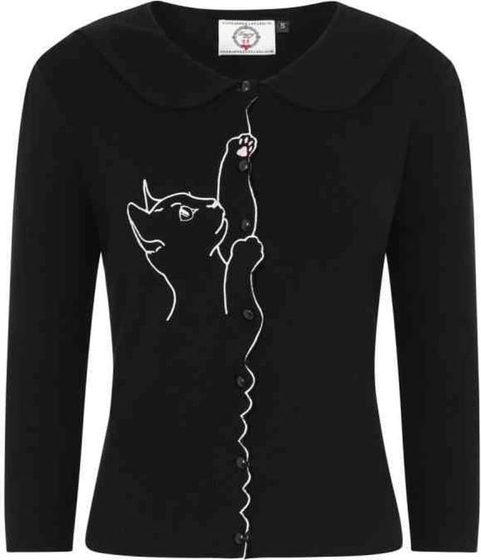 Banned Cat Scallop Collar 40's Cardigan Zwart