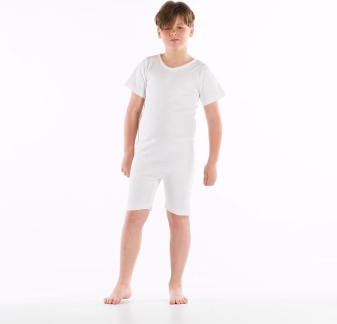 Kinderbody ritssluiting rug en kruis | Korte pijpen | Wit | 176