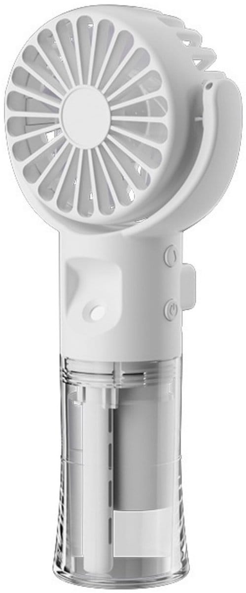 Draagbare handzame mistventilator - Mini draagbare oplaadbare ventilator - Draagbare ventilator met 4 snelheden - USB oplaadbare ventilator - Geschikt voor buiten, kantoor, kamperen, reizen, accessoire (Wit)