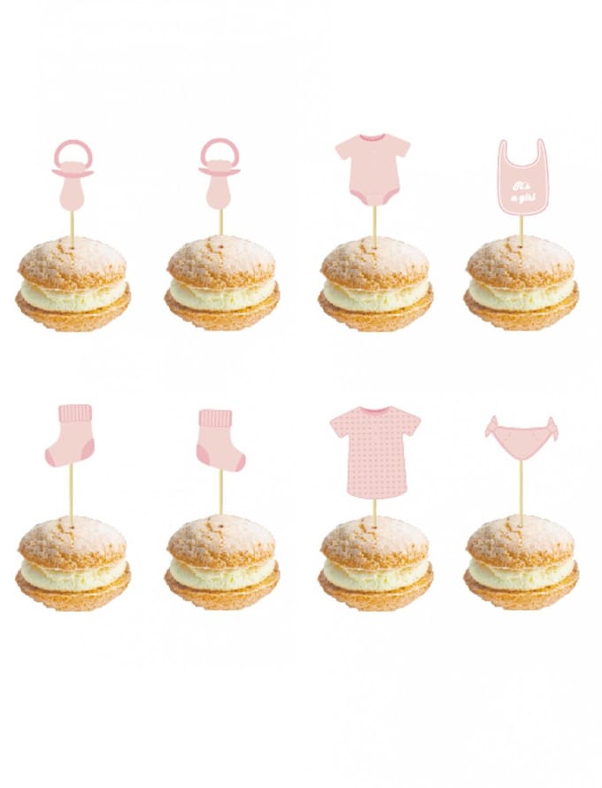 PARTYPRO - 8 roze houten baby prikkers 10 cm voor baby shower