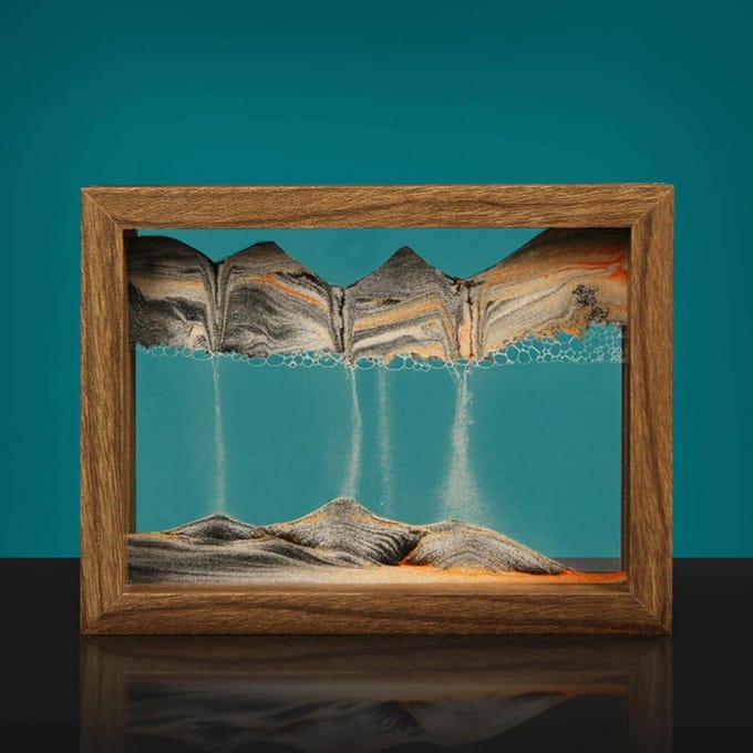 Zand Kunst Werk - Dynamisch Schilderen - Bureau Decoratie - Draaiend Houten Frame - One Size - Zwart Frame