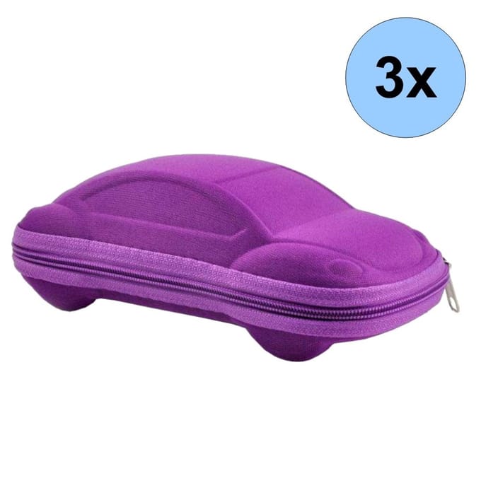 Fako Bijoux® - Brillenkoker - Auto - EVA - Met Rits - Nylon - Paars - 3 Stuks