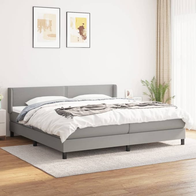 vidaXL - Boxspring - met - matras - stof - lichtgrijs - 200x200 - cm