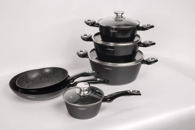 Cheffinger Pannenset - 10-delig - Zwart - Inductie - Met Deksels