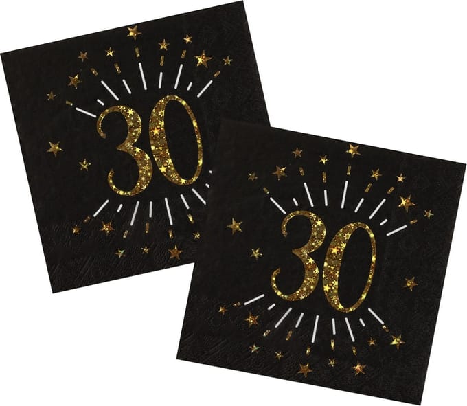 Verjaardag feest servetten leeftijd - 20x - 30 jaar - goud - 33 x 33 cm