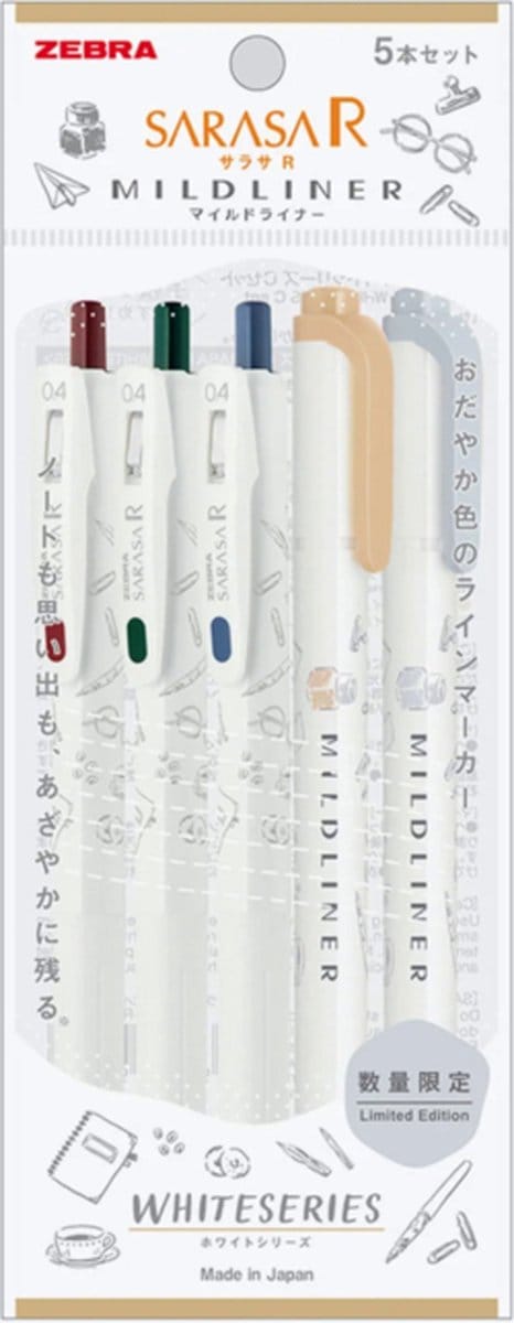 ZEBRA - JOURNALLING SET - SARASA R X MILDLINER - WHITESERIES - LIMITED EDITION SET C + Extra een Artline Mildliner