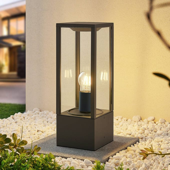 Lindby - Sokkellamp - 1licht - Aluminium, glas - H: 40 cm - E27 - antraciet, transparant