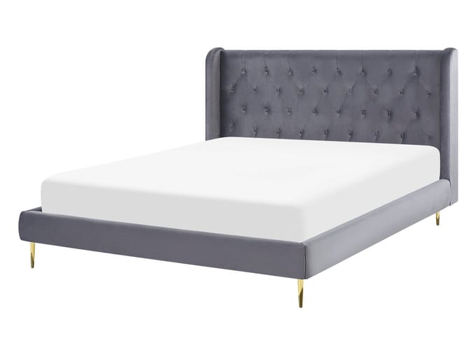 FORBACH - Tweepersoonsbed - Grijs - 140 x 200 cm - Fluweel