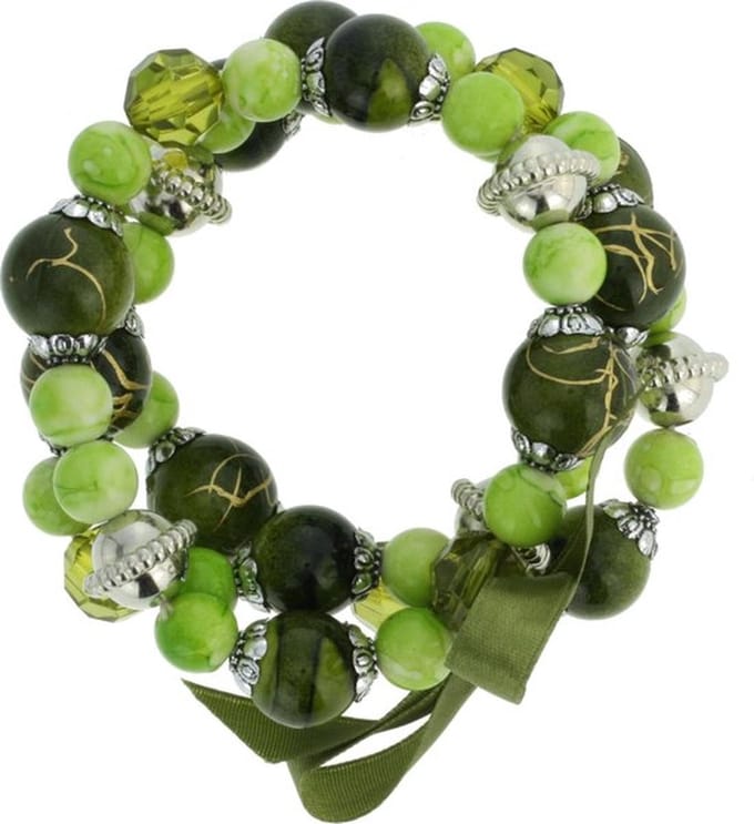 Behave - elastische kralenarmband groen - bohemian stijl - dames