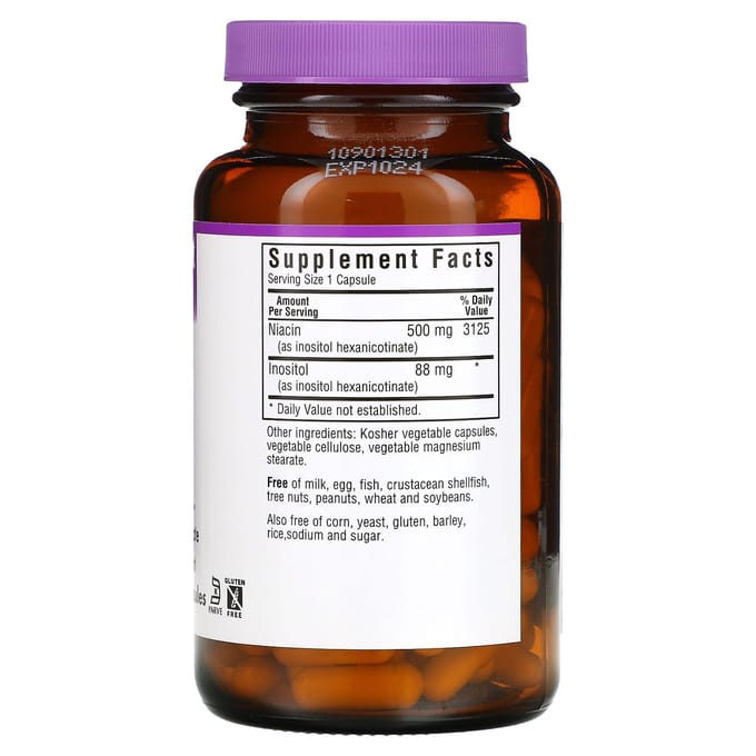 Bluebonnet Nutrition, Non-Rush Niacine, 500 mg, 120 Plantaardige Capsules