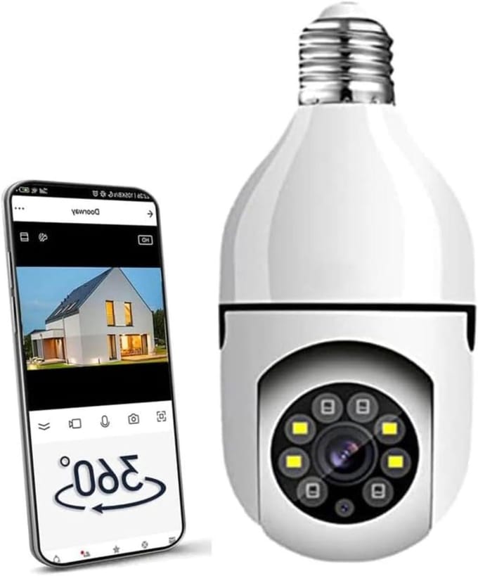 Lamp Camera - Beveiligingscamera Wifi - Huisbewaking Thuis - Panoramisch Zicht - 1080P HD - Wit