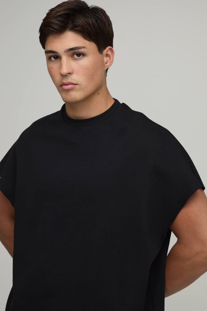 Oversized Boxy Loopback T-shirt Met Korte Mouwen En Jorts Set | Black | Size XS