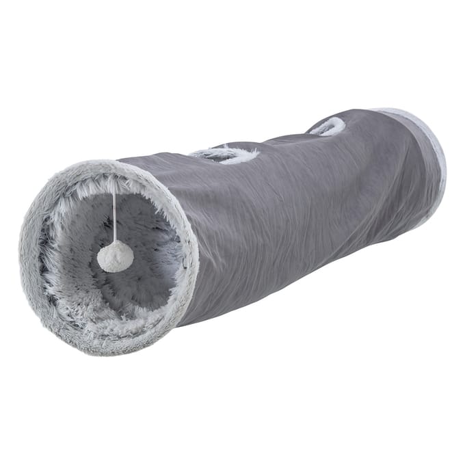 Trixie - Katten Speeltunnel Harvey - Velours/Pluche - Grijs - 116x27 CM