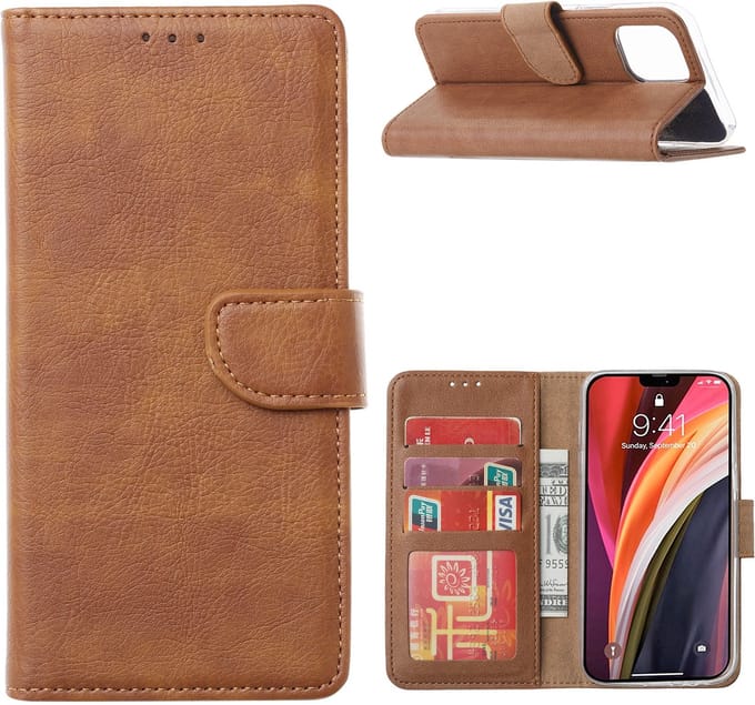 Hoesje Geschikt voor iPhone 12 / 12 Pro Hoesje Bruin Bookcase Met Pasjeshouder