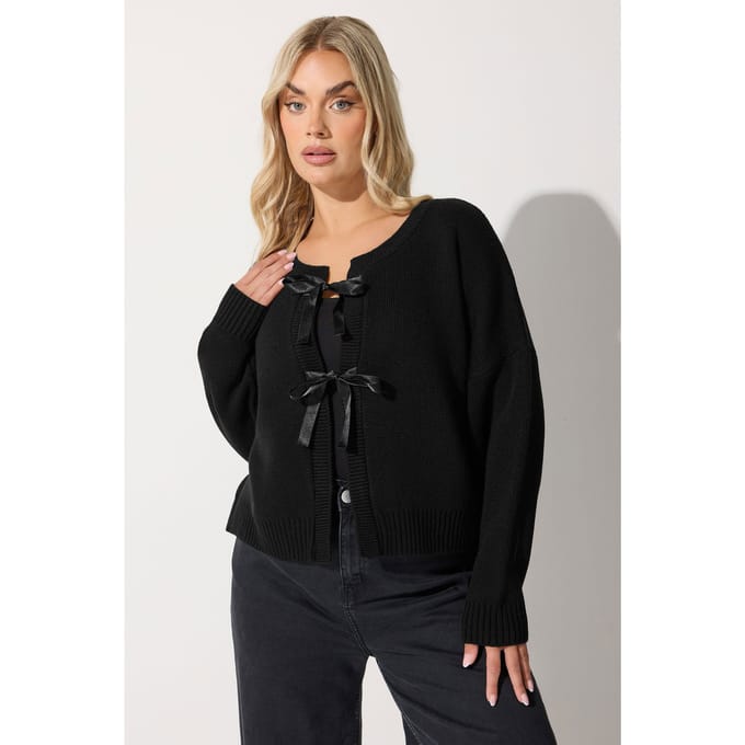 Limited Collection Zwarte Satijnen Strik Voorkant Cardigan Size 54-56