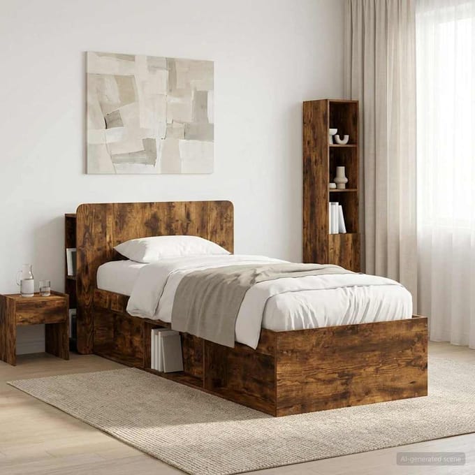 vidaXL - Hoofdeinde - Kast - met - opslag - Gerookt - eiken - Bewerkt - hout