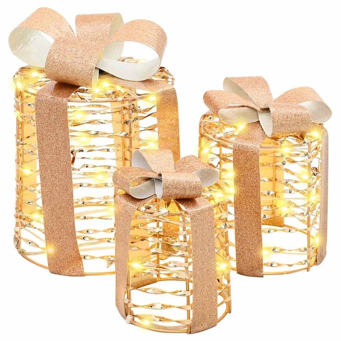 vidaXL - Cadeau - Box - Decoratie - 3 - st - 60 - LED's - Warmwit - 20 - x - 20 - x - 20 - cm - PET